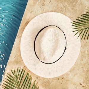 Rachel Zoe Riviera Sun Hat Ivory Black Braided Band Packable Floppy OS